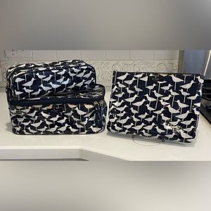 Kate Spade Black and White Bird Print Cosmetic Bags